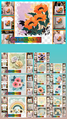 15x PNG Design Kit Bundle Pack , Flower Sublimation afrosvg 