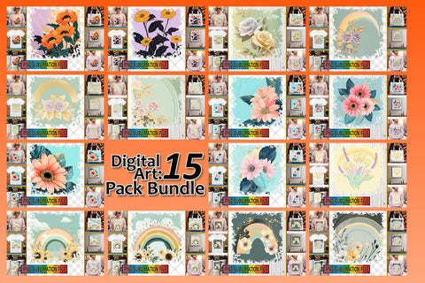 15x PNG Design Kit Bundle Pack , Flower Sublimation afrosvg 