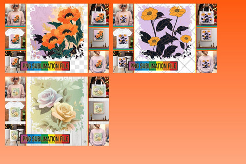 15x PNG Design Kit Bundle Pack , Flower Sublimation afrosvg 