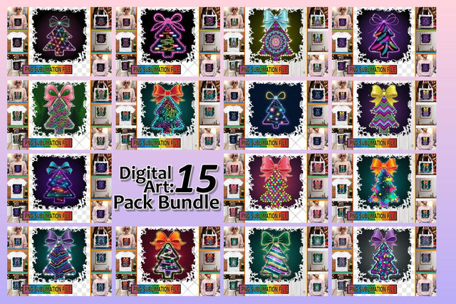 15x PNG Design Kit for Creative , Neon Xmas Sublimation afrosvg 