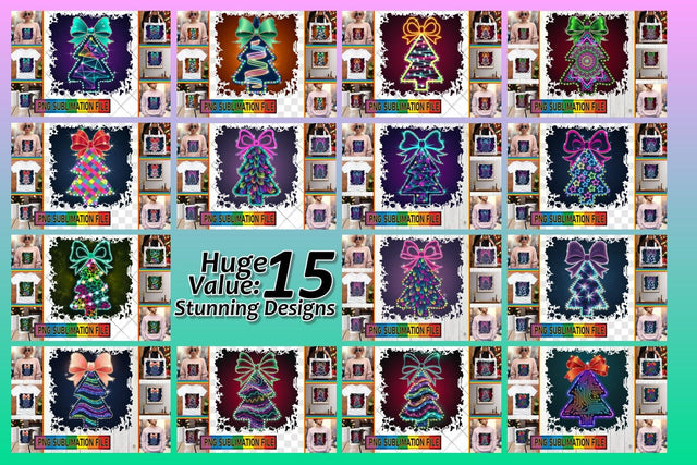 15x PNG Design Kit for Digital , Neon Xmas Sublimation afrosvg 