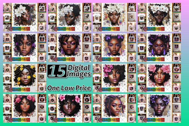 15x PNG Design Kit for Sale , Woman Sublimation afrosvg 