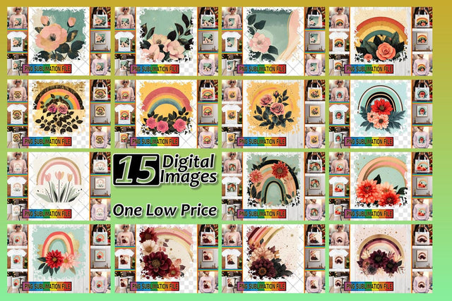15x PNG Design Kit Pack , Flower Sublimation afrosvg 