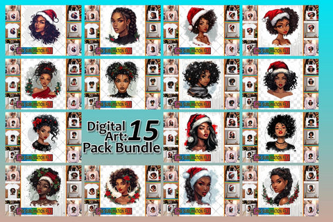 15x PNG Design Kit , Xmas Girl Sublimation afrosvg 