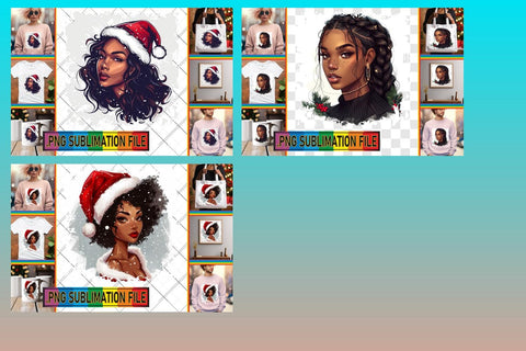 15x PNG Design Kit , Xmas Girl Sublimation afrosvg 