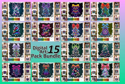 15x PNG Design Pack Collection Kit , Neon Xmas Sublimation afrosvg 
