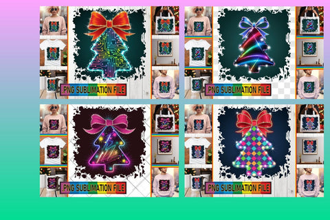 15x PNG Design Pack Collection Kit , Neon Xmas Sublimation afrosvg 