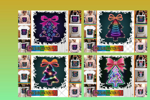 15x PNG Design Pack Collection Kit , Neon Xmas Sublimation afrosvg 