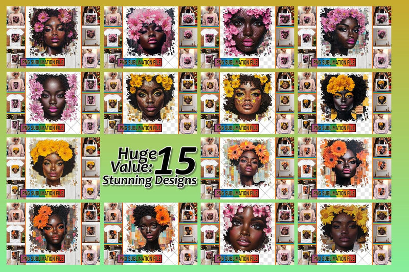 15x PNG Design Pack for Crafting , Woman Sublimation afrosvg 