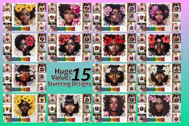 15x PNG Design Pack for Projects , Woman Sublimation afrosvg 