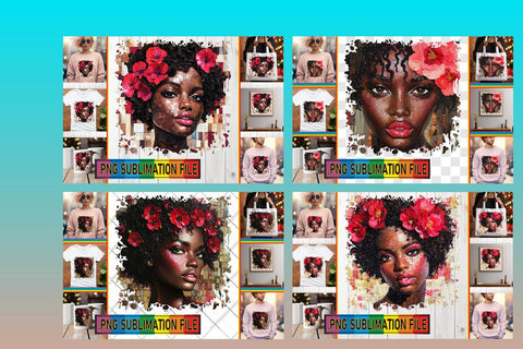 15x PNG Design Pack for Sale , Woman Sublimation afrosvg 