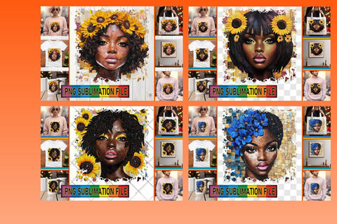 15x PNG Design Pack for Sale , Woman Sublimation afrosvg 