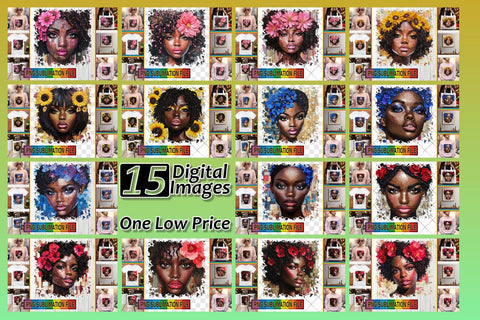 15x PNG Design Pack for Sale , Woman Sublimation afrosvg 