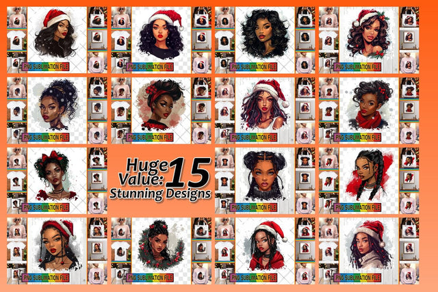15x PNG Design Pack for Sale , Xmas Girl Sublimation afrosvg 