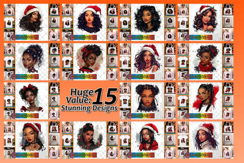 15x PNG Design Pack for Sale , Xmas Girl Sublimation afrosvg 