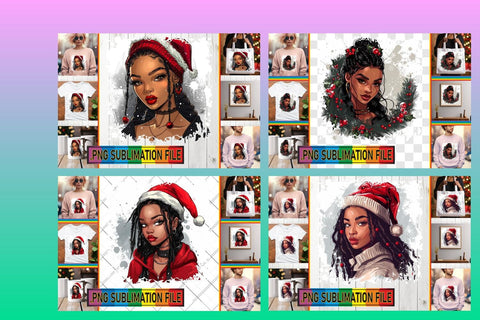 15x PNG Design Pack for Sale , Xmas Girl Sublimation afrosvg 