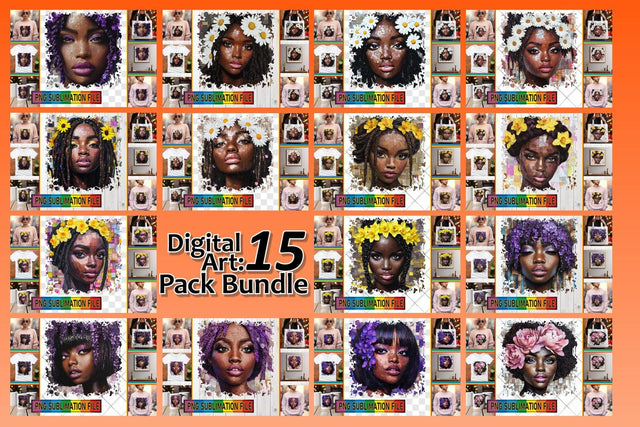 15x PNG Design Set for Crafting , Woman Sublimation afrosvg 