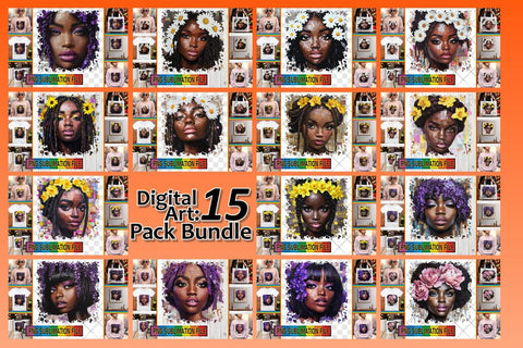15x PNG Design Set for Crafting , Woman Sublimation afrosvg 