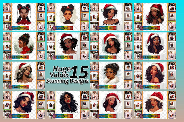 15x PNG Design Set Pack , Xmas Girl Sublimation afrosvg 