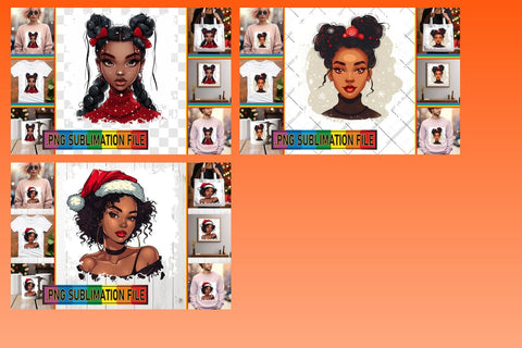 15x PNG Design Set Pack , Xmas Girl Sublimation afrosvg 