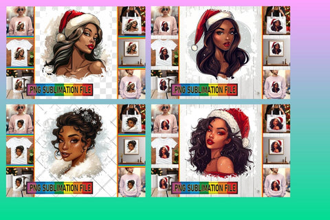 15x PNG Design Set Pack , Xmas Girl Sublimation afrosvg 