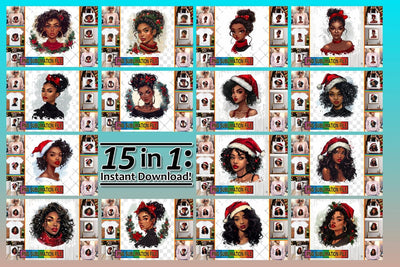 15x PNG Design Set , Xmas Girl Sublimation afrosvg 