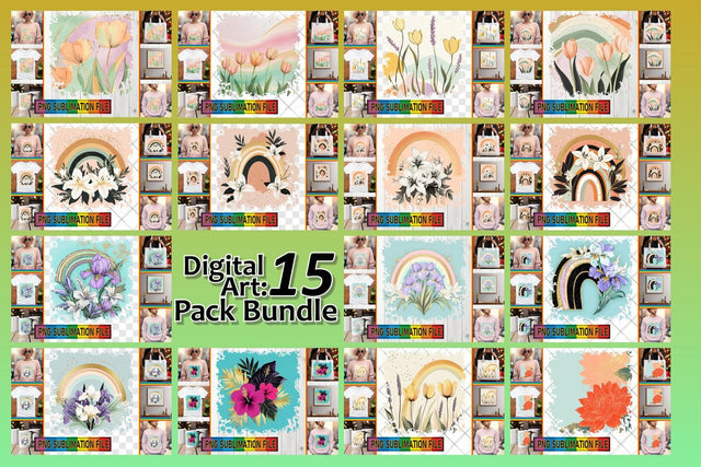 15x PNG Designs Bundle Pack , Flower Sublimation afrosvg 