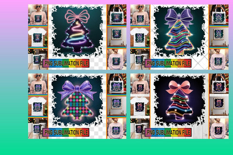 15x PNG Designs Bundle Set , Neon Xmas Sublimation afrosvg 