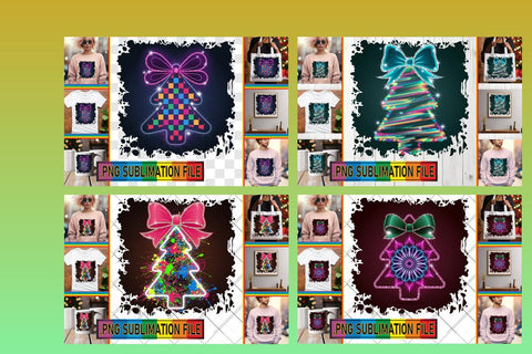 15x PNG Designs Bundle Set , Neon Xmas Sublimation afrosvg 