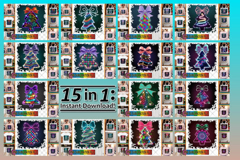 15x PNG Designs Bundle Set , Neon Xmas Sublimation afrosvg 