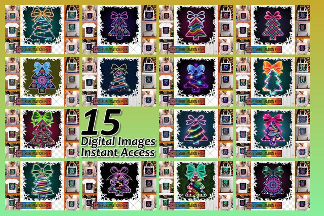 15x PNG Designs Collection Set , Neon Xmas Sublimation afrosvg 