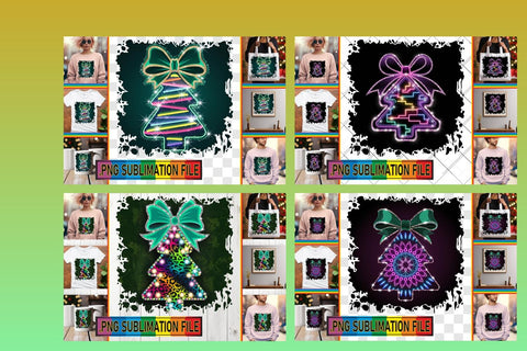 15x PNG Designs Collection Set , Neon Xmas Sublimation afrosvg 