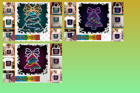 15x PNG Designs Collection Set , Neon Xmas Sublimation afrosvg 