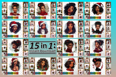 15x PNG Designs Collection , Xmas Girl Sublimation afrosvg 