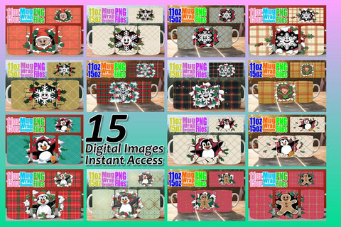 15x Printable Mug Wrap Design , Christmas Sublimation afrosvg 