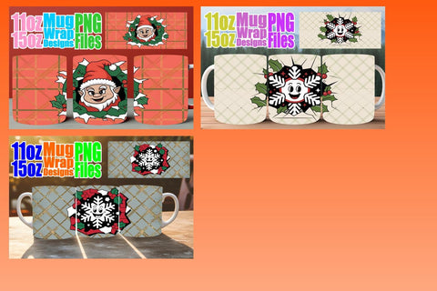 15x Printable Mug Wrap Design , Christmas Sublimation afrosvg 