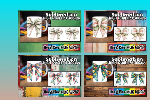 15x Professional Mug Wrap , Bow Sublimation afrosvg 