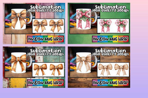 15x Professional Mug Wrap , Bow Sublimation afrosvg 