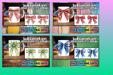 15x Ready-Made Mug Wrap , Bow Sublimation afrosvg 
