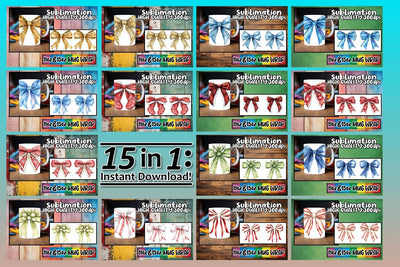 15x Ready-Made Mug Wrap , Bow Sublimation afrosvg 