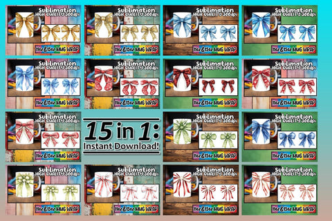 15x Ready-Made Mug Wrap , Bow Sublimation afrosvg 