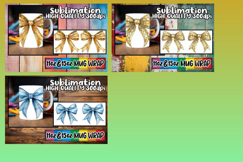 15x Ready-Made Mug Wrap , Bow Sublimation afrosvg 