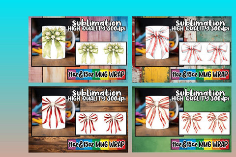 15x Ready-Made Mug Wrap , Bow Sublimation afrosvg 