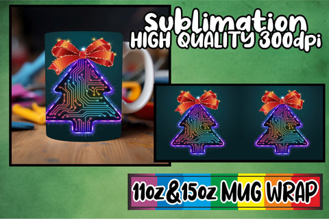 15x Ready-Made Mug Wrap , Neon Xmas Sublimation afrosvg 