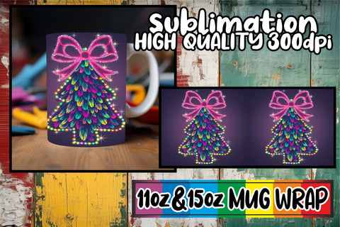 15x Ready-Made Mug Wrap , Neon Xmas Sublimation afrosvg 