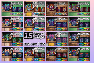 15x Ready-Made Mug Wrap , Neon Xmas Sublimation afrosvg 