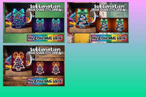 15x Ready-Made Mug Wrap , Neon Xmas Sublimation afrosvg 