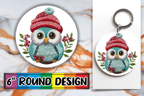 15x Round Car Coaster Design Pack , Xmas Owl Sublimation afrosvg 