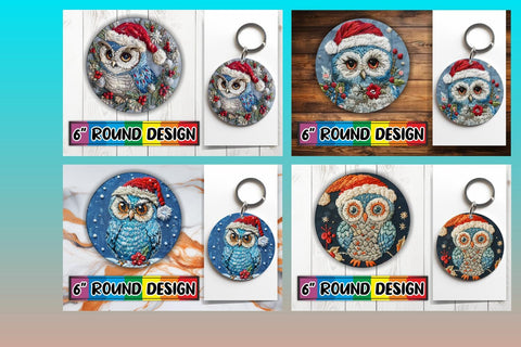 15x Round Car Coaster Design Pack , Xmas Owl Sublimation afrosvg 