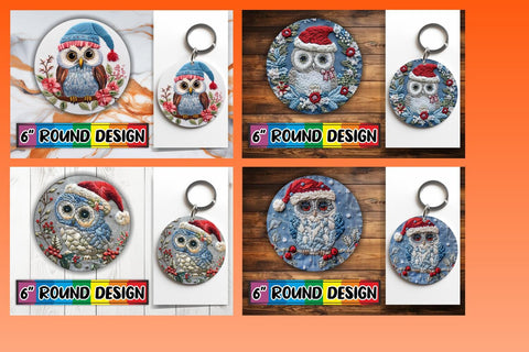 15x Round Car Coaster Design Pack , Xmas Owl Sublimation afrosvg 